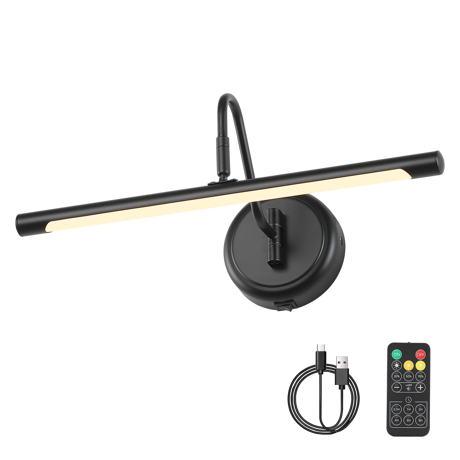 JOOSENLUX Modern Wall Lights Battery Operated Black Wireless Picture Lights for Wall 16.5" Inch Dimmable Under Counter Lights for Kitchen with Swing Arm as Canvas Wall Sconce Light 3000K CRI95+