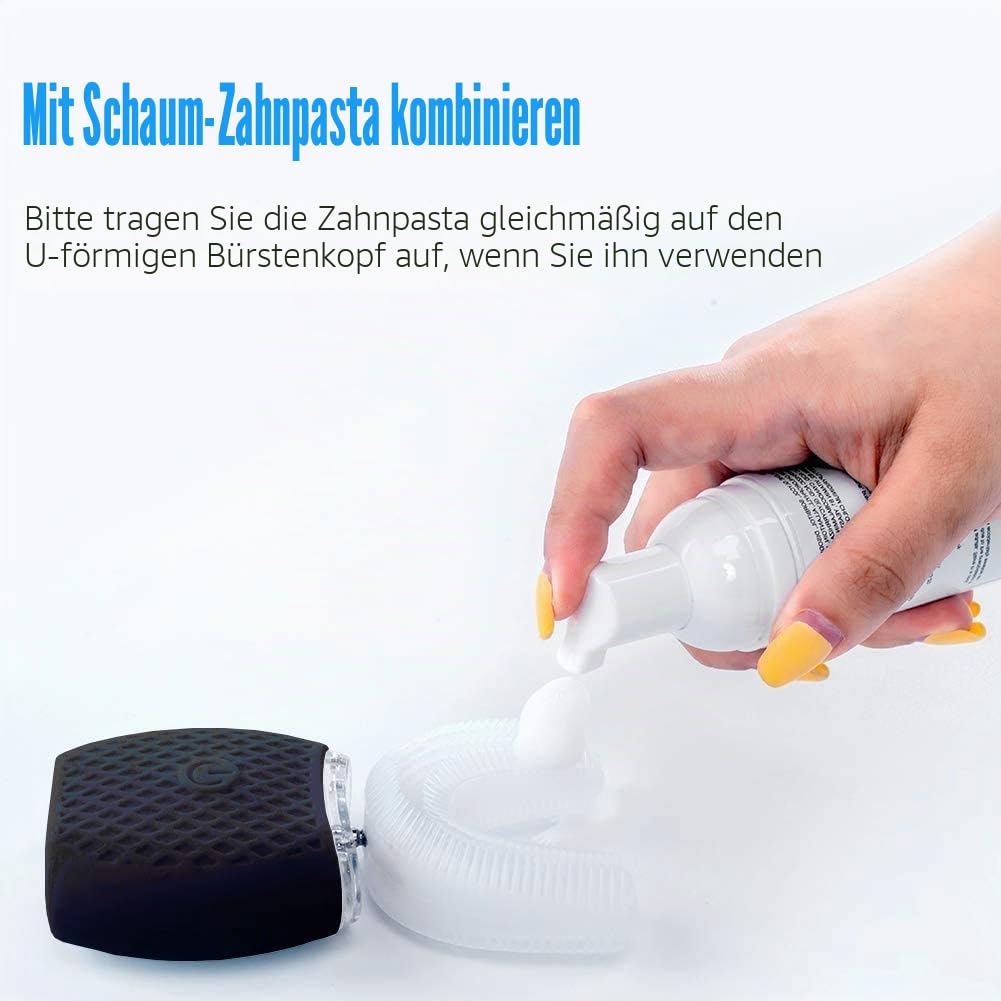Automatische Ultraschall-Zahnbürste, Elektrische Schallzahnbürste mit 360° Reinigung, U-förmiges Design, 4 Modi, Zahnaufhellungsbürste mit Timer, Für Erwachsene, Effektive Tiefenreinigung (Schwarz)