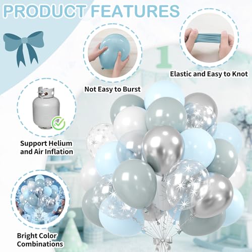 Image of Dusty Blue Party Balloons, 60PCS Light Blue Pearl White Silver Balloon, 12 Inch Star Printed Transparent Latex Balloons Helium for Boys Birthday Wedding Baby Shower Gender Reveal Party Decoration