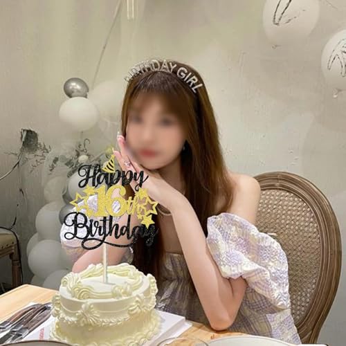 Image of Confetti! Glittering 16th Birthday Cake Topper with Star Hat - Cheers to 16 Years! Fabulous Cake Decorations for Kids' 16th Birthday & Anniversary Party Supply