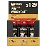 Optimum Nutrition Gold Standard Pre-Workout Energy Shot, Ready to Drink Food Supplement with Beta Alanine, Caffeine, PerforMelon Boost and Vitamin B6 and B12, Cola Flavour, 12-Pack, 12 x 60 ml