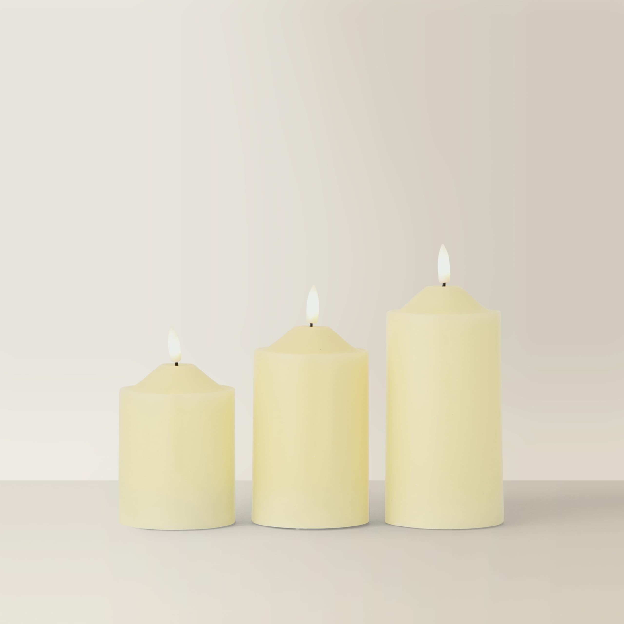 MiniSun | Bright LED Flickering Real Wax Flameless Pillar Candle Lights | Candle Lights, Home Décor & Improvement Essential | Pack of 3 | Includes Remote Control