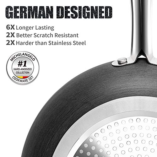 MICHELANGELO 26cm Frying Pan with Lid, Hard Anodized Non Stick Frying Pans 26cm, Induction Frying Pan 26cm, Granite Frying Pan with Lid with Stainless Steel Handle, Frying Pan for Induction Hob 2 Gallery Image