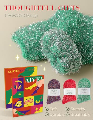 Sparkly Fuzzy Socks for Women Men, Halloween Gifts Boo Spooky Basket Stuffers, Funny Cute Crazy Fluffy Plush Slipper Socks for Girls Boys 3 Pairs3