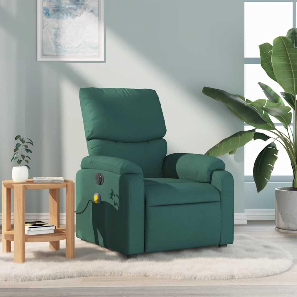 Dark Green Massage Recliner Chair with 6-Point Vibration, Adjustable Footrest, Modern Polyester Fabric for Living Room, Office, and Bedroom Relaxation