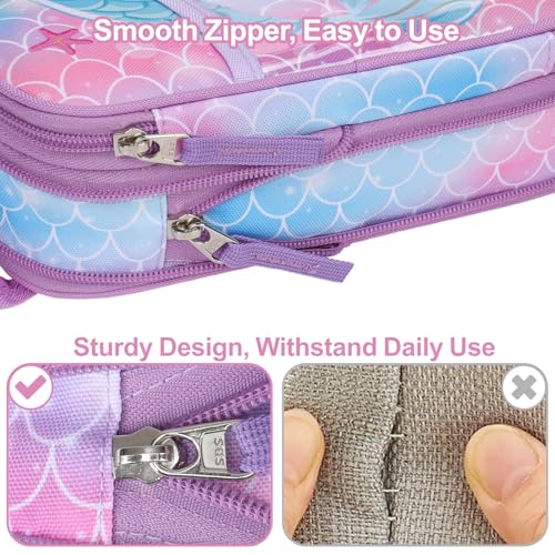 Image of Cute Kids Pencil Case - Girls Pen Pouch Large School Organizer | Pen Bag & Smooth Zipper, Multi-Slot Storage, Mesh Pocket, 900D Water Resistent, Giftable School Supplies, Purple Mermaid