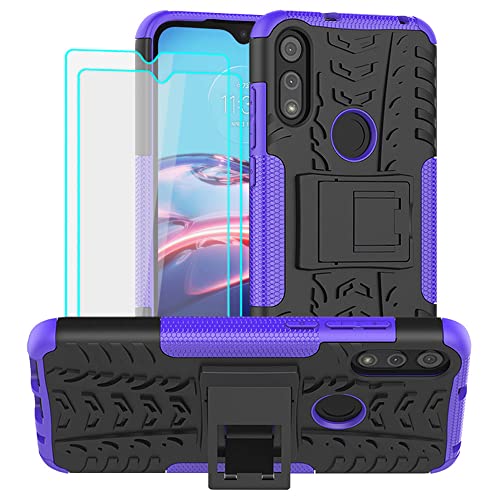 for Moto E Phone Case, Motorola e Case with HD Screen Protector, Shockproof Silicone Protective with Kickstand Hard Phone Cover for Moto E (2020) (Purple)
