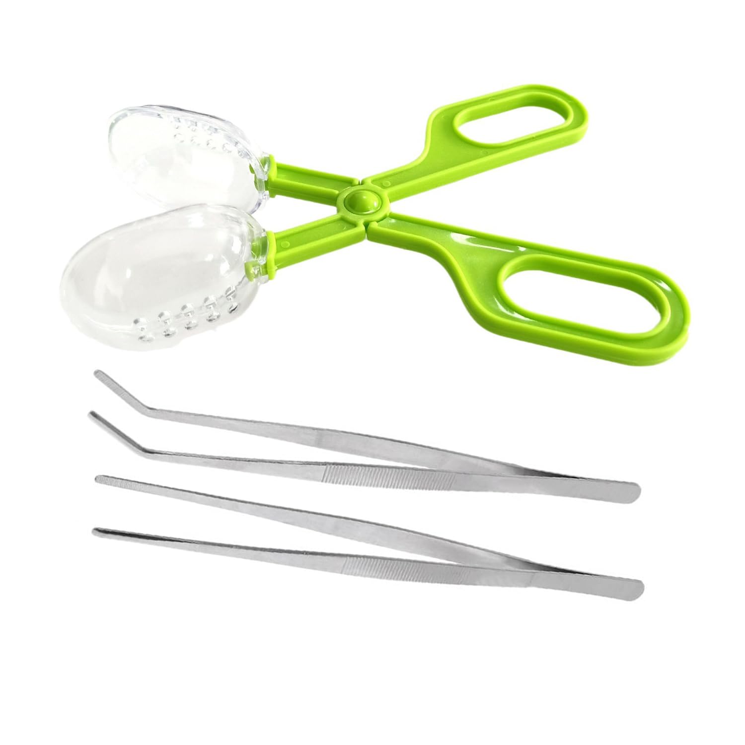 3in1 Feeding Tool Reptile Feeding Tongs Cricket Clamp Bug Scooper, Cleaning Supplies Scooper+ 2X Tweezers for Reptile, Hedgehog, Hamsters, Guinea Pig,Lizard, Spider Bearded Dragon (Green)