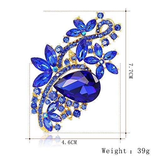 Image of Wedding Bridal Big Crystal Rhinestone Bouquet Brooch Pin for Women (Silver Tone-light blue)