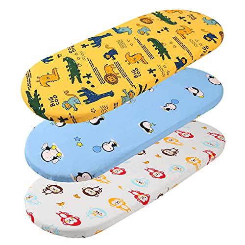 Image of Tontukatu Bassinet Sheet Set 3 Pack Jersey Knit Ultra Soft Penguin Lion Alpaca Crocodile Monkey for Baby Boy Fit for Halo, MiClassic, Chicco Lullago Mattress and More