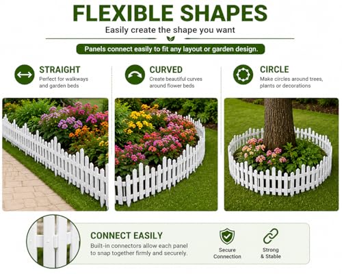 Image of TASMAX Plastic Fence for Garden Edging Border Fencing for Garden Fence Outdoor Resistant PVC Garden Fence Decorative - Flower Bed Fencing for Pathway, Yard, Lawn Waterproof (Pack 8)