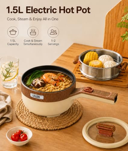 Image of Electric Hot Pot 1.5L Mini Portable Electric Pot Dual Power | Electric Cooking Pot with Saute Frying Functions for Ramen Pasta Steak Eggs Soup for Dorms Small Kitchen Camping RV Travel