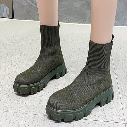 Womens Platform Sock Ankle Boots,Women's Platform Lug Sole Ankle Boots Chunky Heel,Elastic Knit Slip On Booties Shoes4