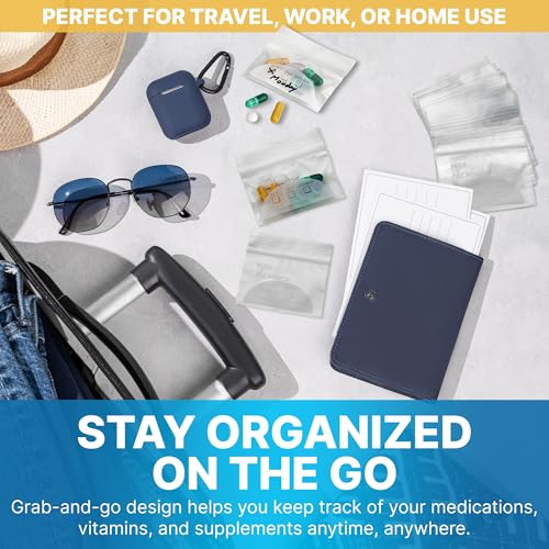 Image of Pill Pouch Bags - (Pack of 100) 3 inch x 2.75 inch Pill Baggies and Disposable Plastic Travel Pill Bags with Write-on Labels