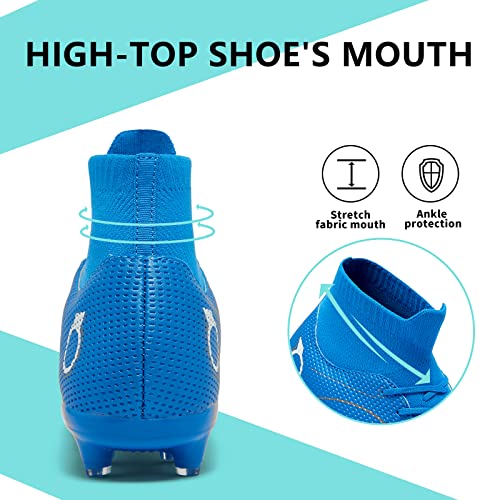 Soocvwolf Mens Soccer Cleats Unisex Soccer Shoes Fg/Ag High-Top Spikes Football Shoes For Big Boy Professional Training Turf Indoor Outdoor Boots Athletic Sneaker Blue Size 39 #TOP3