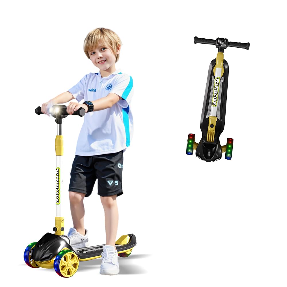 3 Wheel Kick Scooter for Kids, Adjustable Height Foldable Toddler Scooter, Stable Lean-to-Steer Wide Standing Board Scooters