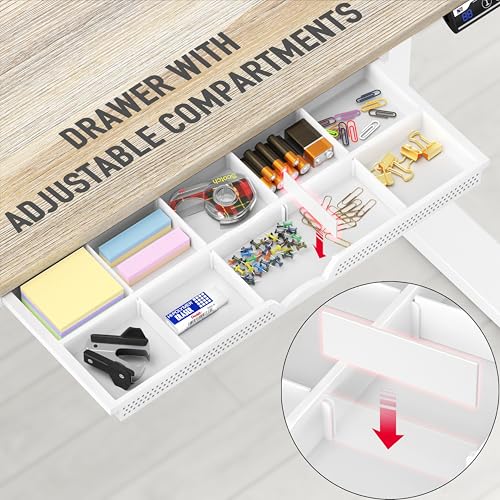 Image of SHW 48-Inch Electric Height Adjustable Standing Desk with Drawer, Memory Preset and Cable Management Tray, Maple