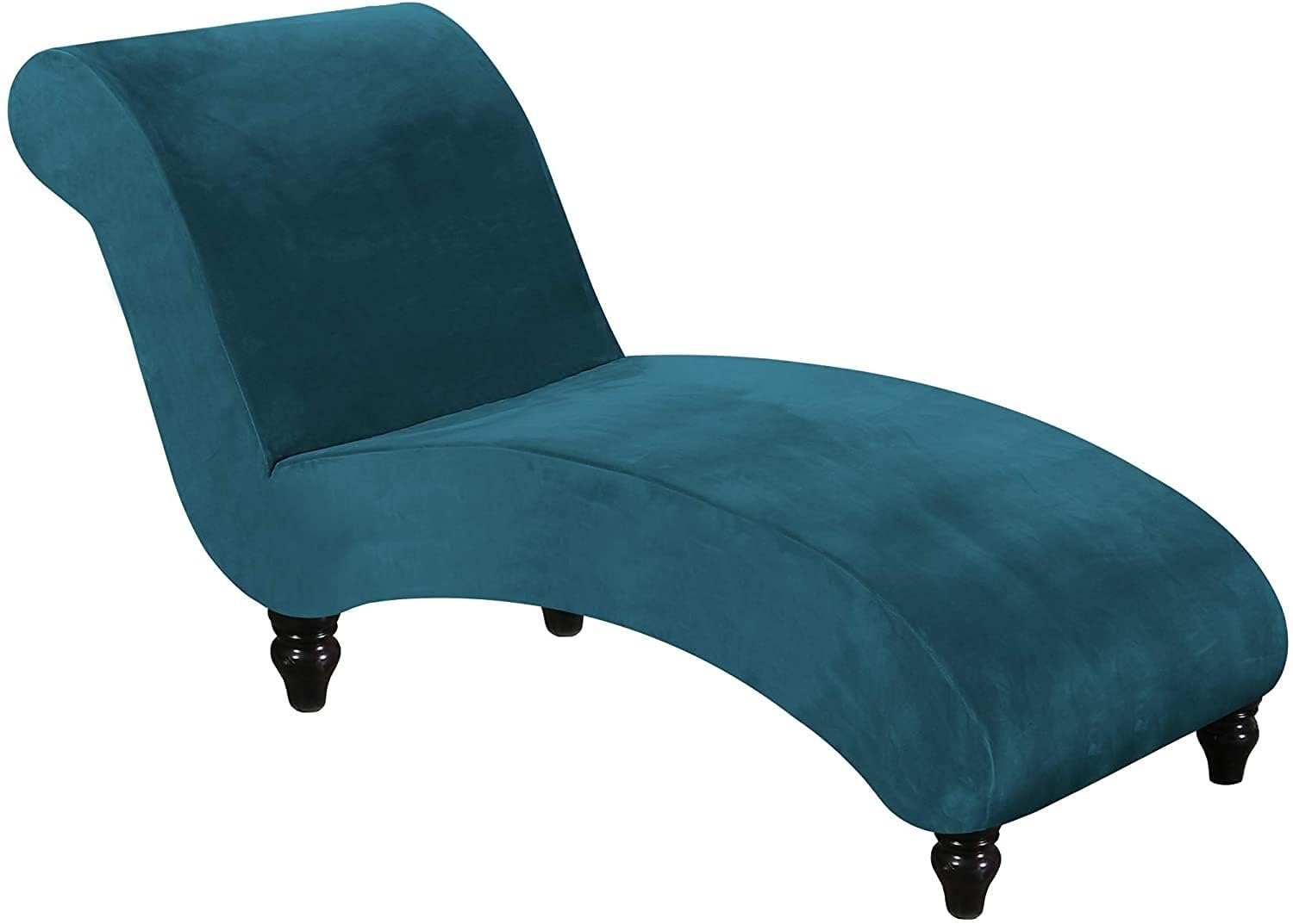 Buaogdvg Deep Teal 1 Piece Stretch Velvet Chaise Longue Slipcover Super Soft Luxurious Chaise Longue Slipcover For Indoor Bedroom, Machine Washable(Deep Teal)