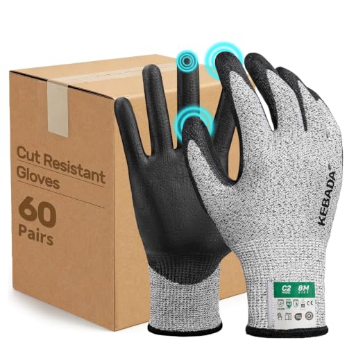 Image of C2 60 Pairs Cut Resistant Gloves, ANSI A2, PU Coated, Full-Hand Touchscreen