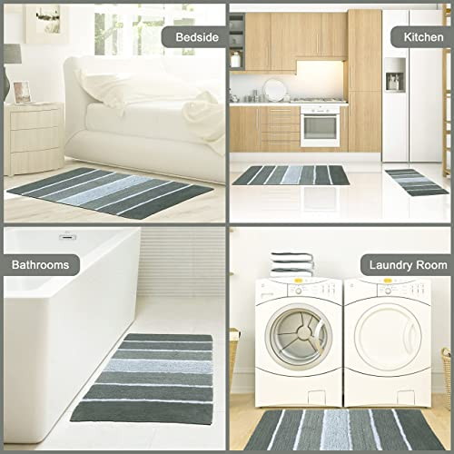 Chardin Home Cordural Stripes Bath Mat, Set Of 2 Bath Rugs (24 Inches X 40 Inches & 21 Inches X 34 Inches) | Non Slip Bathroom Rug, Machine Washable, Plush, Highly Absorbent | Ombre Greys & White #TOP6