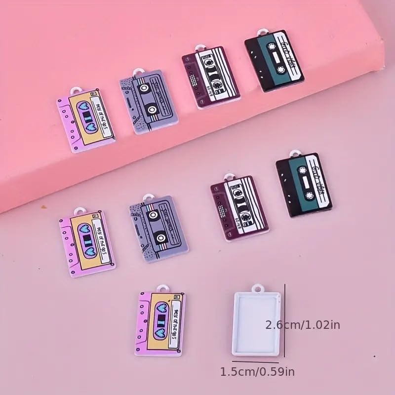Miniatura 2 de 20PCS Retro Cassette Tape Charm - Elegante accesorio de metal para joyería DIY, decoración de bolsas y música - Creaciones relacionadas, Acrílico,