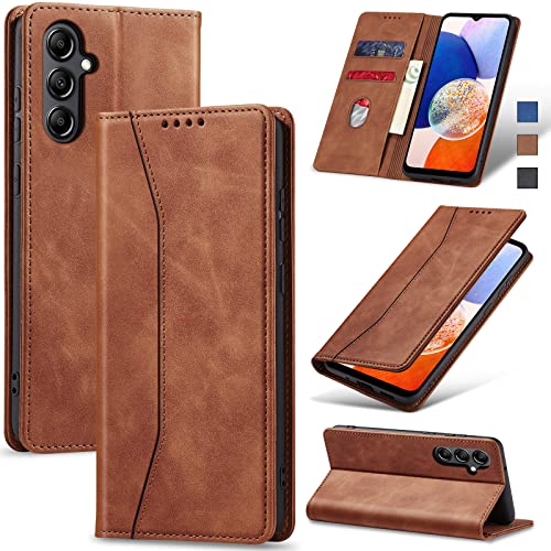 Image of Jasonyu Wallet Case for Samsung Galaxy A14 4G /5G, Flip PU Leather, Brown