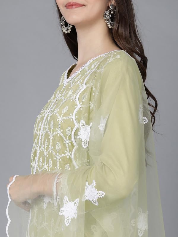 Image of Vaamsi Women's Poly Silk Embroidered Kurta Sharara With Dupatta (PKSKD1403 3XL Beige)