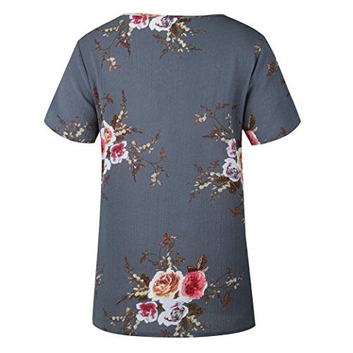 Dainzuy Ladies Sexy Casual Tops, Women’s Floral Printing T-Shirt Short Sleeve Blouse (Gray, M)