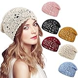 JenPen 6 Pcs Women Crochet Hat Slouchy Knit Beanie Cotton Handmade Knit Hat Summer Winter Soft Comfortable Floral Skull Cap(Classic Color)