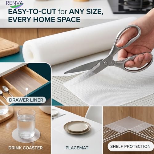 Image of Renva EVA Food Grade Kitchen Drawer mat Anti-Slip Shelf,Washable Liner Sheet for Fridge, Cabinet, Cupboard, Drawers, Wardrobe Place Mats (Transperant, 45 * 500 CM)