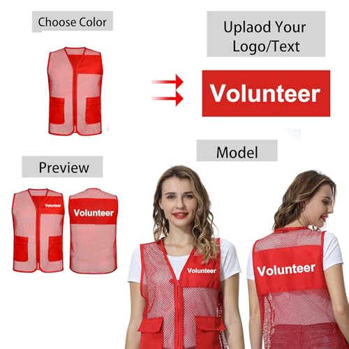 TopTie Custom Unisex Mesh Volunteer Vest Add Text Logo on Activity Team or Supermarket with Zipper & Pocket3