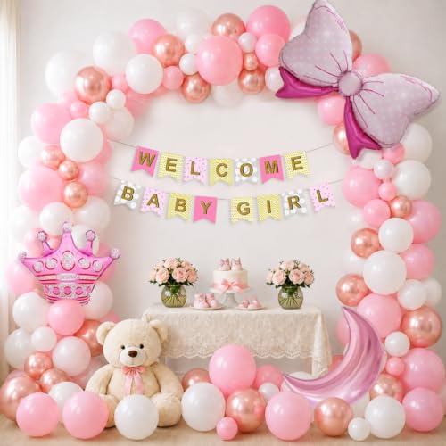Image of Party Propz Welcome Baby Decoration- 46pcs, Baby Welcome Home Decoration Kit, Welcome Home Baby Decoration, Wlcome Bby Girl Decoration, Wlcome Bby Girl Banner (Cardstock, Latex, Foil)