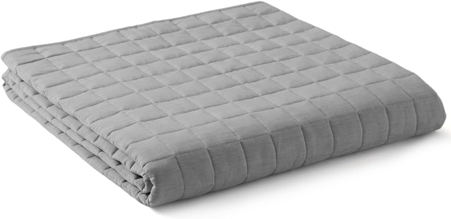 YnM Exclusive Cooling Weighted Blanket Smallest Compartments Cooling Nylon/PE with Premium Glass Beads (Grey Quill, 88"x104" 25lbs) Suit for Two Persons of 110~190lbs, Use on Queen or King Bed 88 in x 104 in 25 lb Grey Quill?cooling Nylon/Pe?exclusive
