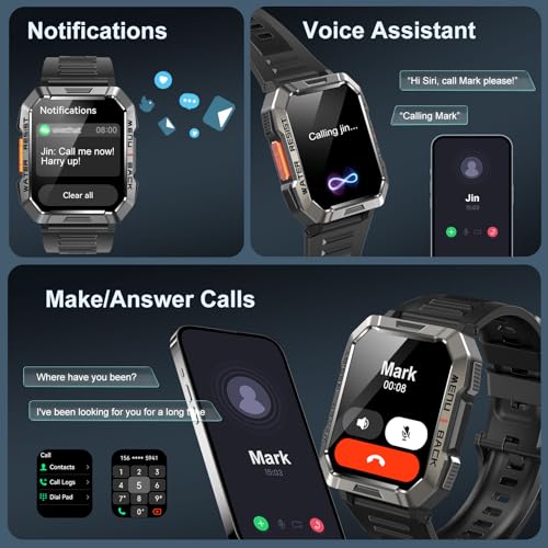 Blackview Military Smart Watch for Men - Answer/Make Calls, 2.01" Outdoor Sports Fitness Tracker with 900mAh Battery/Flashlight/Compass/Heart Rate/SpO2/Sleep, 120+ Sports Smartwatch for Android iOS - Image 4