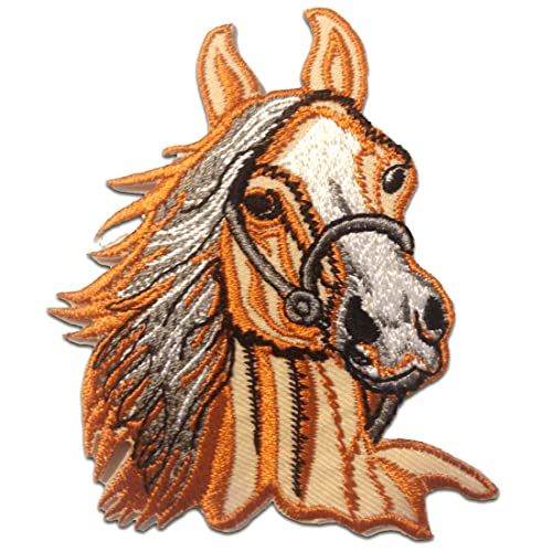 Cheval Étalon Animal - Ecusson Thermocollant Patches Appliques, Taille: 7,3 x 9 cm, Farbvariante:orange