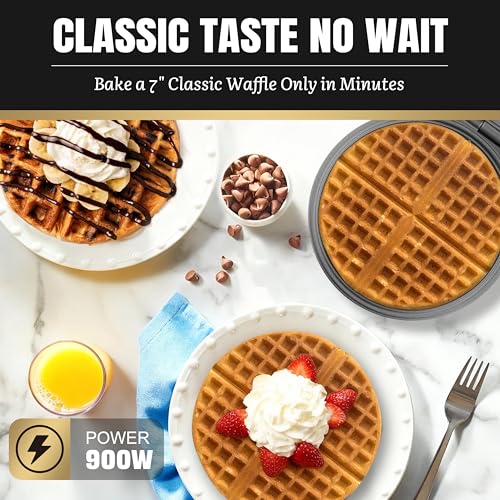 Image of FineMade 7 Inches Round Classic Waffle Maker Machine, Mini Waffle Maker, Non-stick Waffle Irons, Thin Waffle Maker Crispy, Black