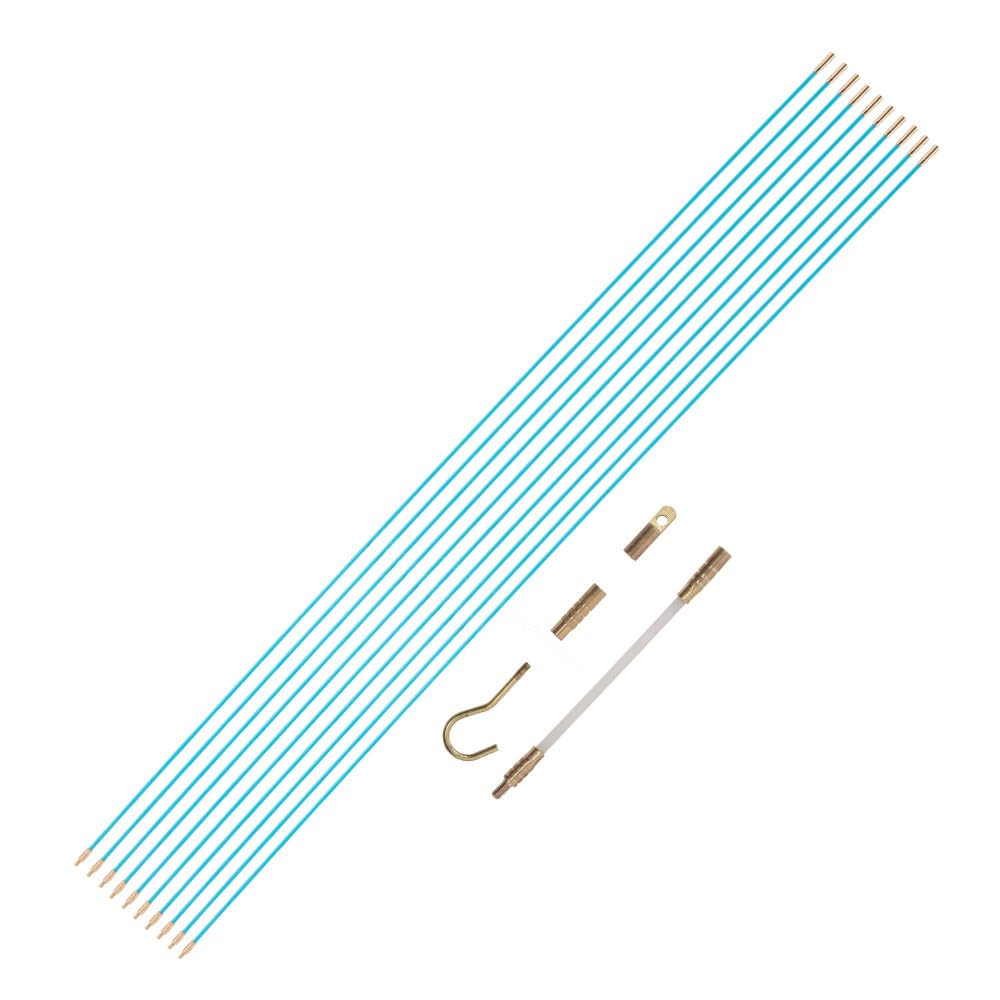 Lot 10 Baguettes tire fils longueur 1 mètre - Tire fil électriques Fibre de verre - Kit installation pour Cable avec accessoires