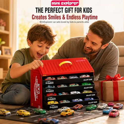 Image of MiniExplorer 48 Pcs Pull Back Cars Set for Kids | Racing Toy Cars Bulk Pack with Storage Container & Play Mat | Mini Alloy Vehicle Set for Boys & Girls 3-8 Years | Return Gifts, Party Favors