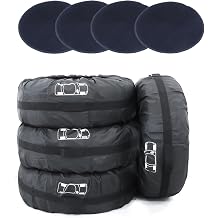 J&C Tire Cover Set of 4 Waterproof Dust-Proof Universal Spare Wheel Tire Cover Tyre Protection with 2 Pcs Wheel Felts for SUV Car 19"- 31" Diameter Black-1