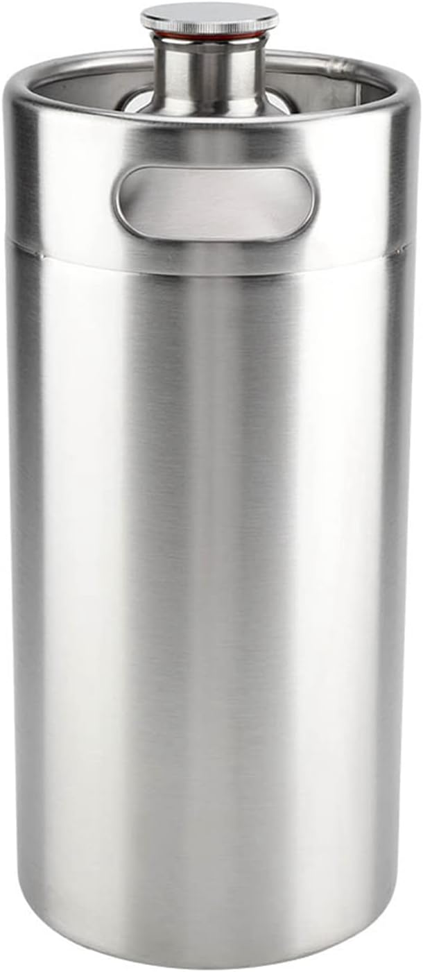 4L Keg Growler, Stainless Steel Beer Growler, Beer Barrels with Spiral Cover Lid for Outdoors Indoor Home Kitchen Hotel