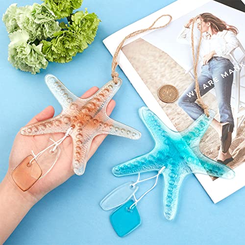 GORGECRAFT 1 Set 2 Styles Sea Star Ornaments 13×5.5" Sea Glass Starfish Hanging Decoration Christmas Tree Decor Sea Life Nautical Home Beach Wall Art Decor Coastal Christmas Decorations for Bathroom - Image 3