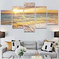 SIGNWIN 5 Panel Canvas Wall Art Modern Art Coastal Colorful Multicolor Photography Romantics Sunset for Home Decorations Ready to Hang - 60