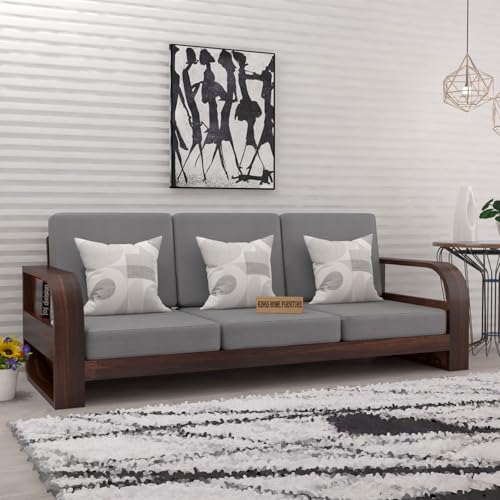 Image of Wooden 3 Seater Sofa Set for Living Room|Three Seater Sofa for Office & Lounge|3-Person Sofa Sets for Home|Sheesham Wood (3 Seater,Walnut Finish)