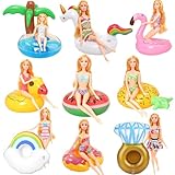 9 Pcs Pool Floaties Swim Accessories Set for Girl Dolls, Fun Swimming Pool Party Ring Inflatable Drink Holder for11.5 inch Dolls Pool Toys