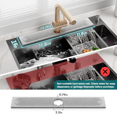 Image of Eormoe Stone Kitchen Sink Faucet Mat, Premium Upgraded Food Grade Diatomite Drying Stone Tray & Splash Guard, Fast Drying Sink Protector for Kitchen Counter, Dishwasher Safe (23.6 inch x 3.9 inch)