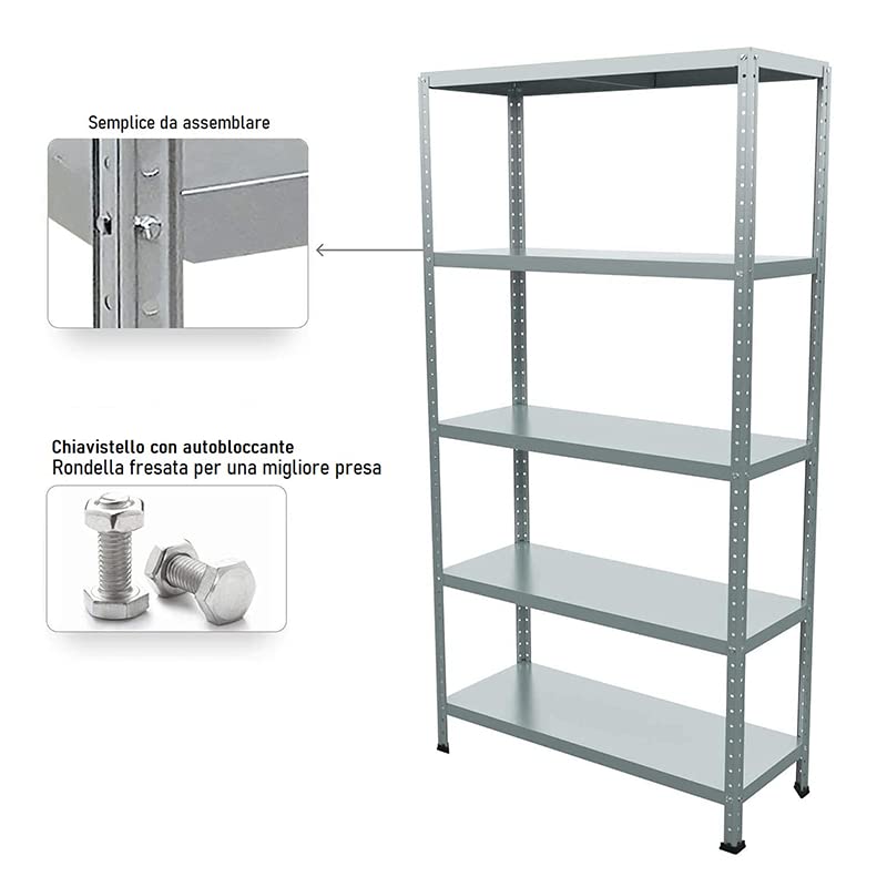 MONDO VIRO Scaffale in Metallo a 5 Ripiani con Piedini rialzati scaffalature industriali h 2 mt (80 x 40 x h 200 cm)