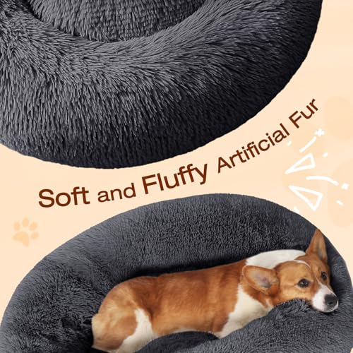 Image of JOLLYVOGUE Dog Bed, Calming Anti-Anxiety Large Dog Bed, Fluffy Donut Cushion for Medium and Large Pets (27 inch /30 inch /36 inch)