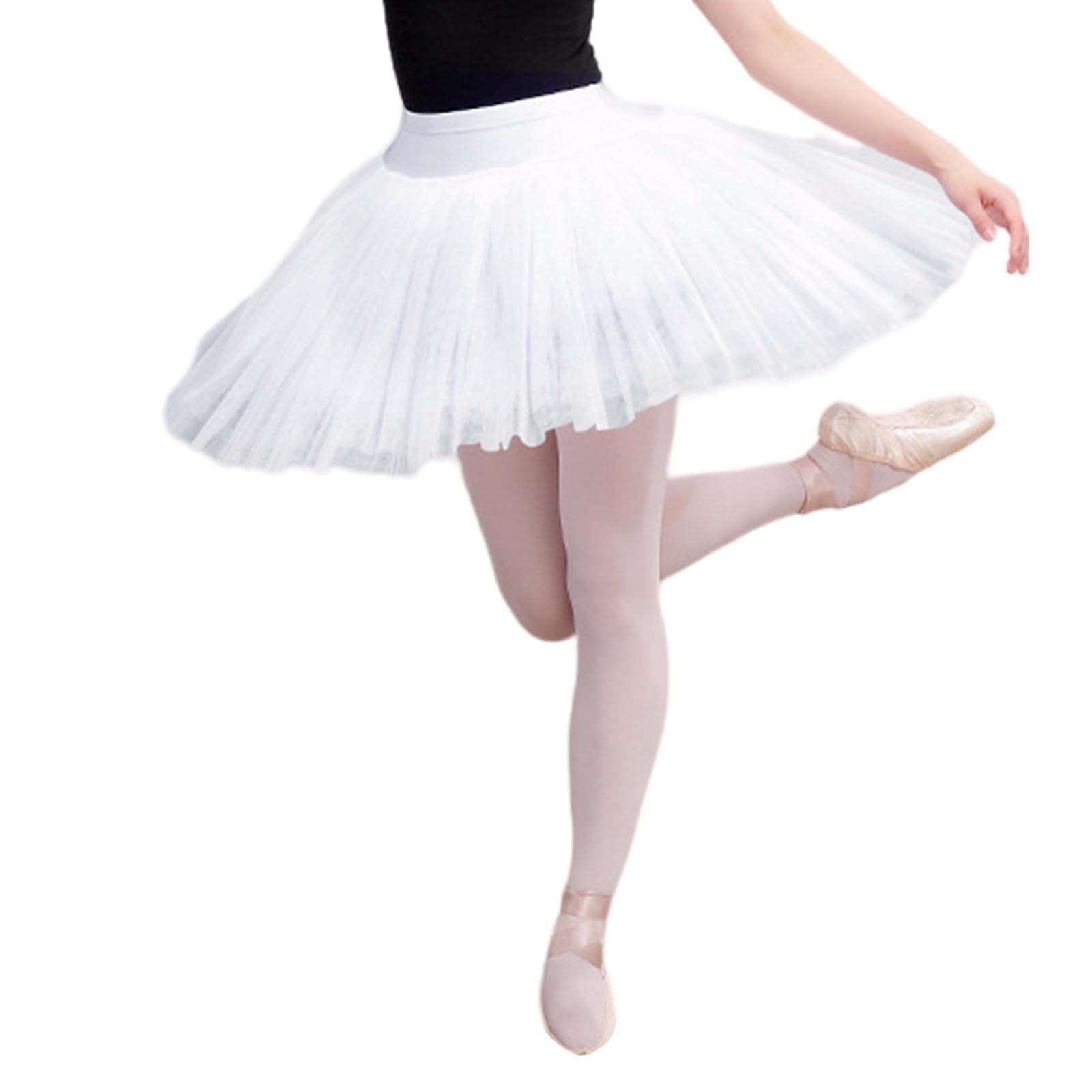 Falda tutú de tul con cintura elástica de 7 capas, falda de ballet para panqueques, bragas integradas para entusiastas del cosplay, falda tutú de panqueques, blanco, M