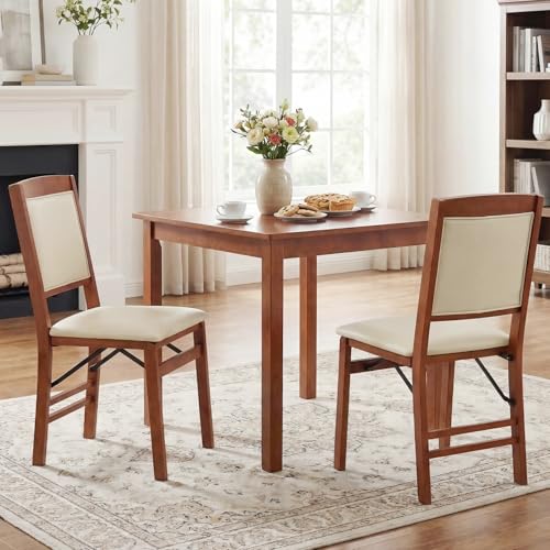 Image of Giantex Folding Dining Chairs Set of 4, Wood Kitchen Chair w /Padded Seat, Solid Wood Frame, Max Load 400 Lbs, No Assembly, Easy to Store Foldable Wooden Dining Chairs for Apartment, Small Space