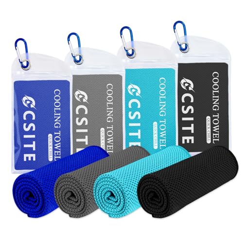 CSITE 4 Pack Cooling Towels (47'x12') for Neck and Face, Ice Towel for Hot Weather, Soft Breathable Chilly Gym Towels, Microfiber Towel for Work Out, Yoga, Running, Camping & More Activities